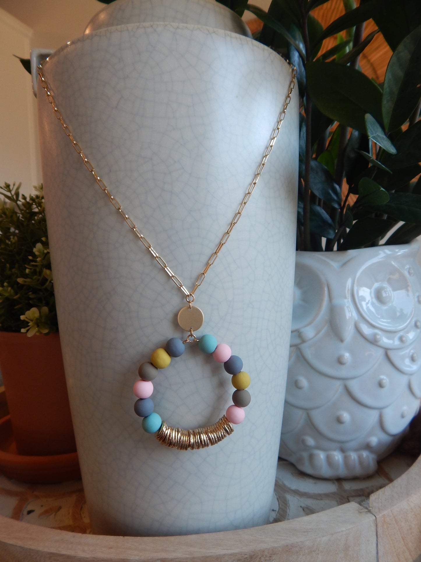 Clay Ball and Metal Pendant Necklace