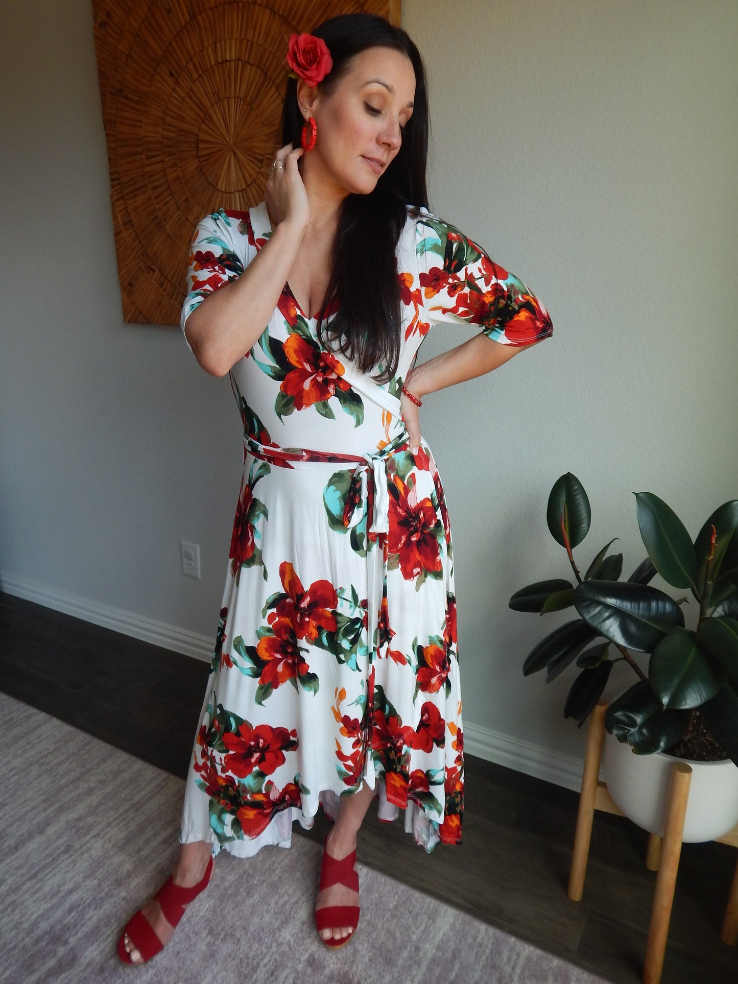 White and Red Floral Dress